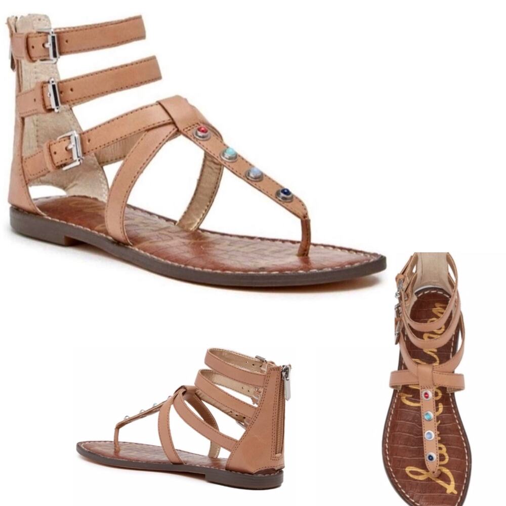 NIB Sam Edelman 9M Camel Genevive Leather Studded Strappy Gladiator Sandals - Picture 2 of 12